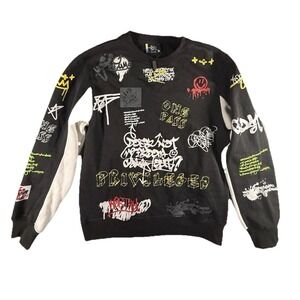 Bleecker & Mercer Black Graphic Graffiti Streetwear  Sweatshirt Size Medium NEW